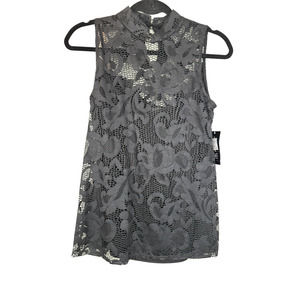 INC International Concepts Moody Blues Lace top in Deep Black Sz: SM NWT